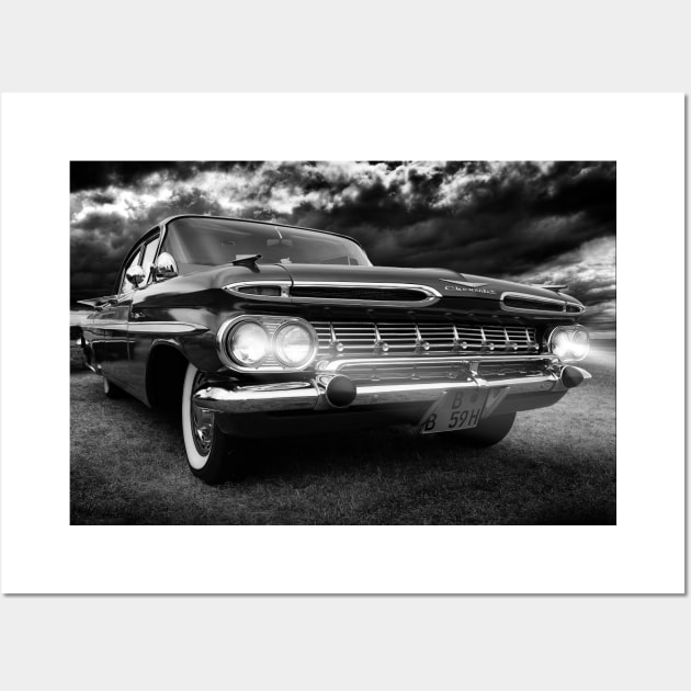 1959 Chevy Impala, chevy black and white Wall Art by hottehue